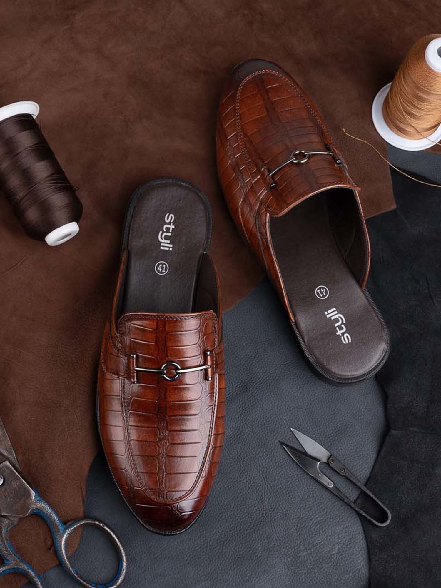 Styli Men's Tan Mule Shoes