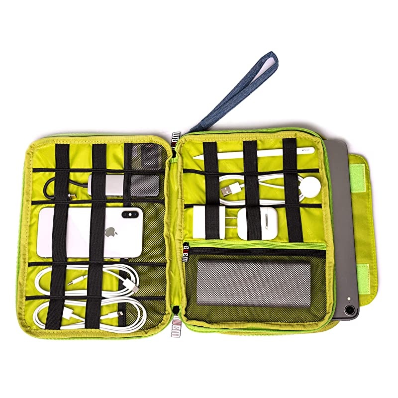 Layer Electronics Organizer and Travel Organizer for Tablet Cables Flush Drives and Chargers Fit for iPad Pro 11 Blue and Bright Green