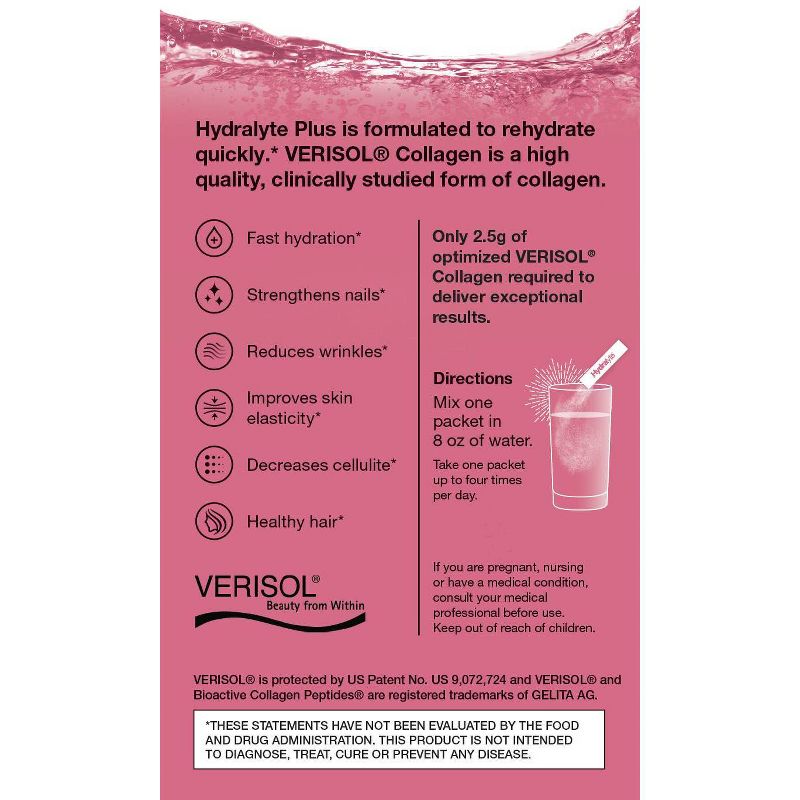 Hydralyte Hydration + VERISOL Collagen Powder Packs - Strawberry Lemonade - 12ct