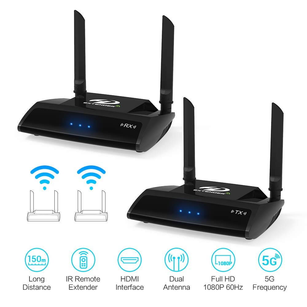 Wireless HDMI Transmitter and Receiver,5G Wireless HDMI Extender for TV Audio Video,1080P Full HD 3D AV Sender with IR Remote Control Support 492FT Transmission for Projector Monitor Home Use PAT-590