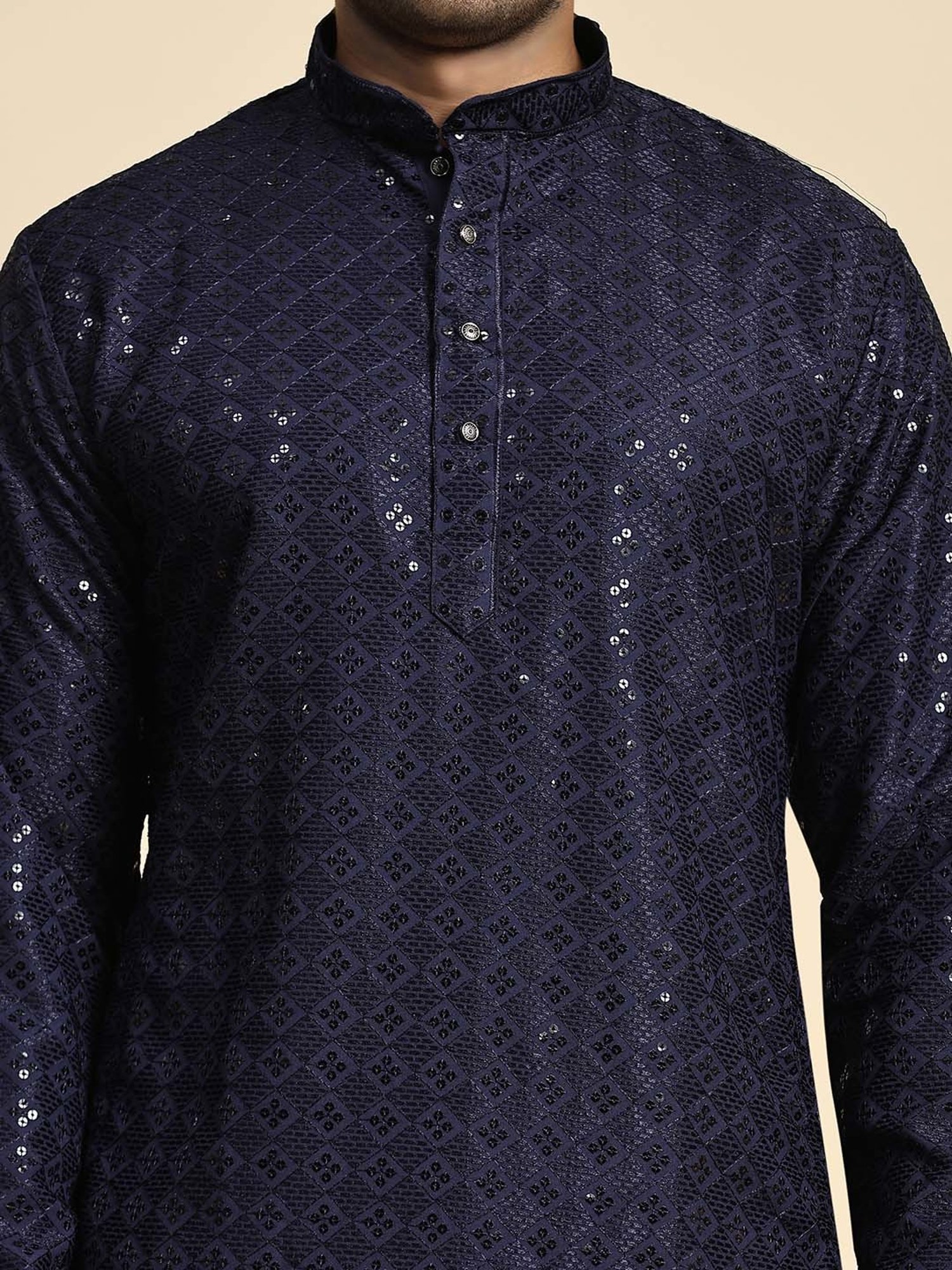 Pro-Ethic Style Developer Navy & White Regular Fit Embroidered Kurta & Pyjamas Set