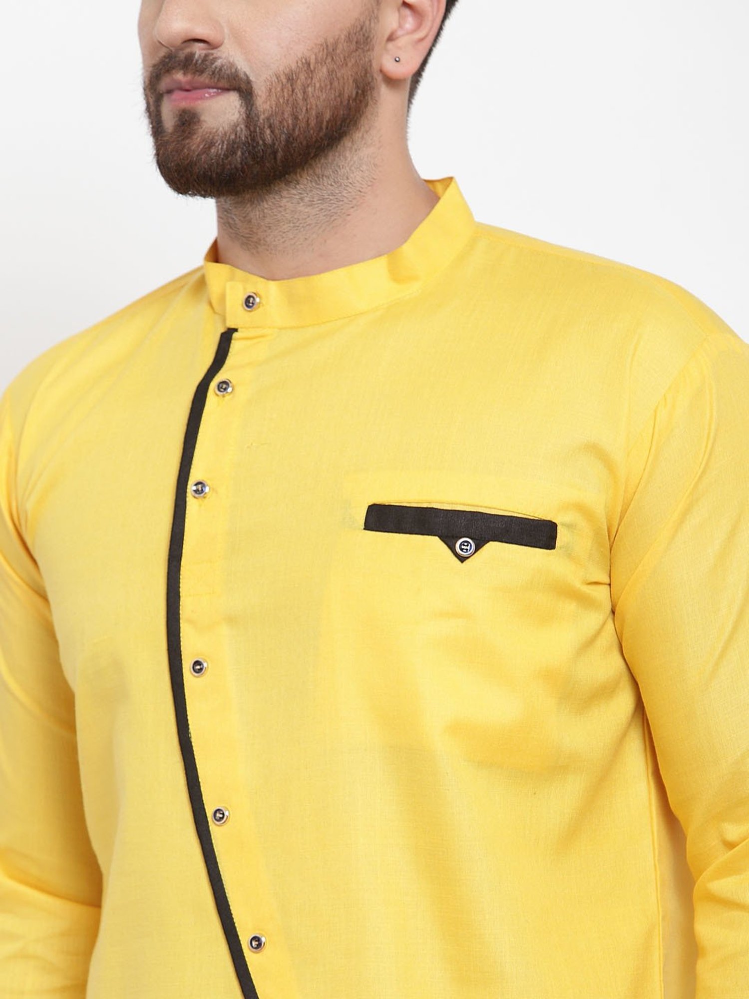 Benstoke Yellow Regular Fit Straight Short Kurta