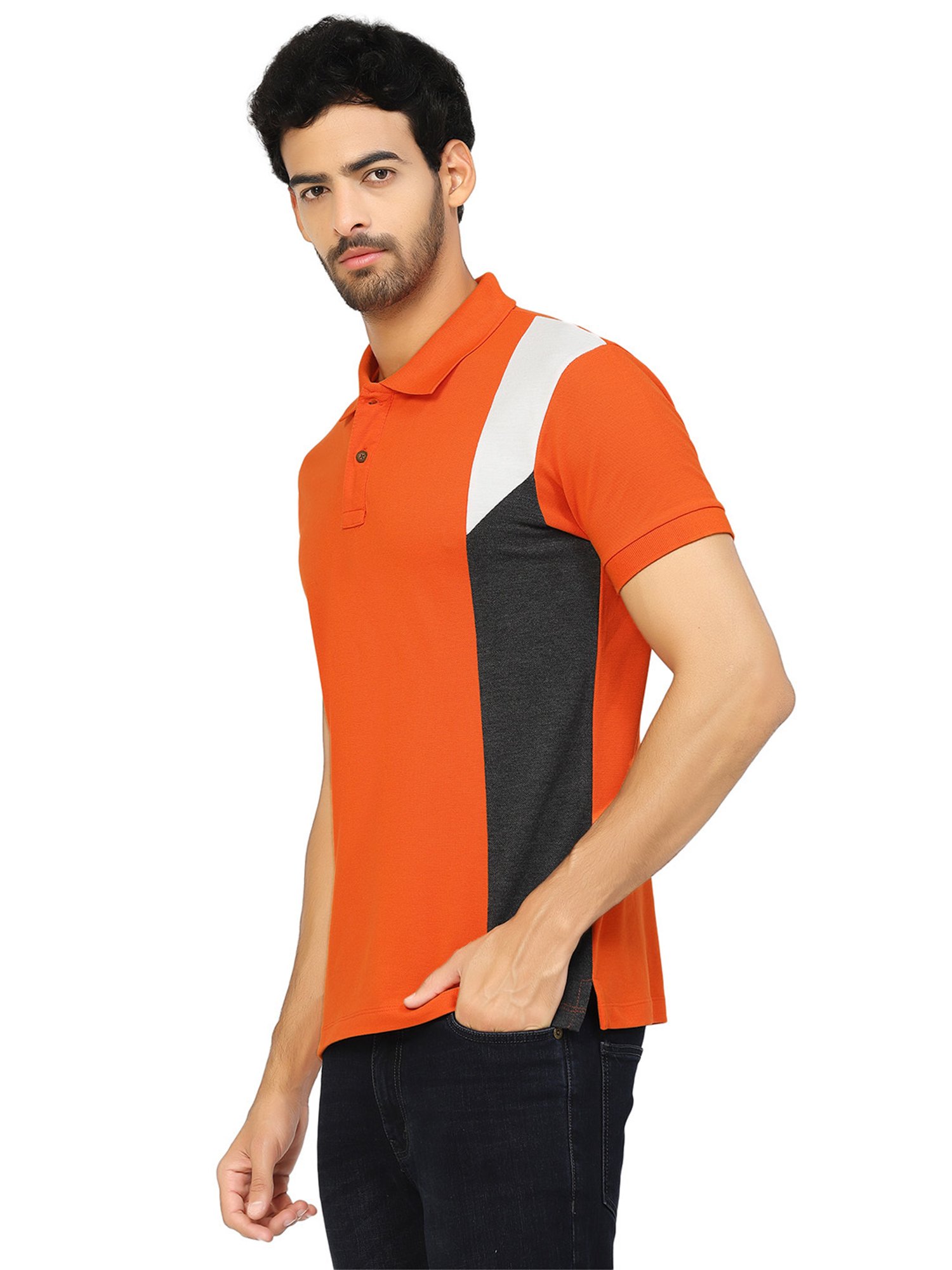 Kalt Orange & Dark Grey Regular Fit Polo T-Shirt