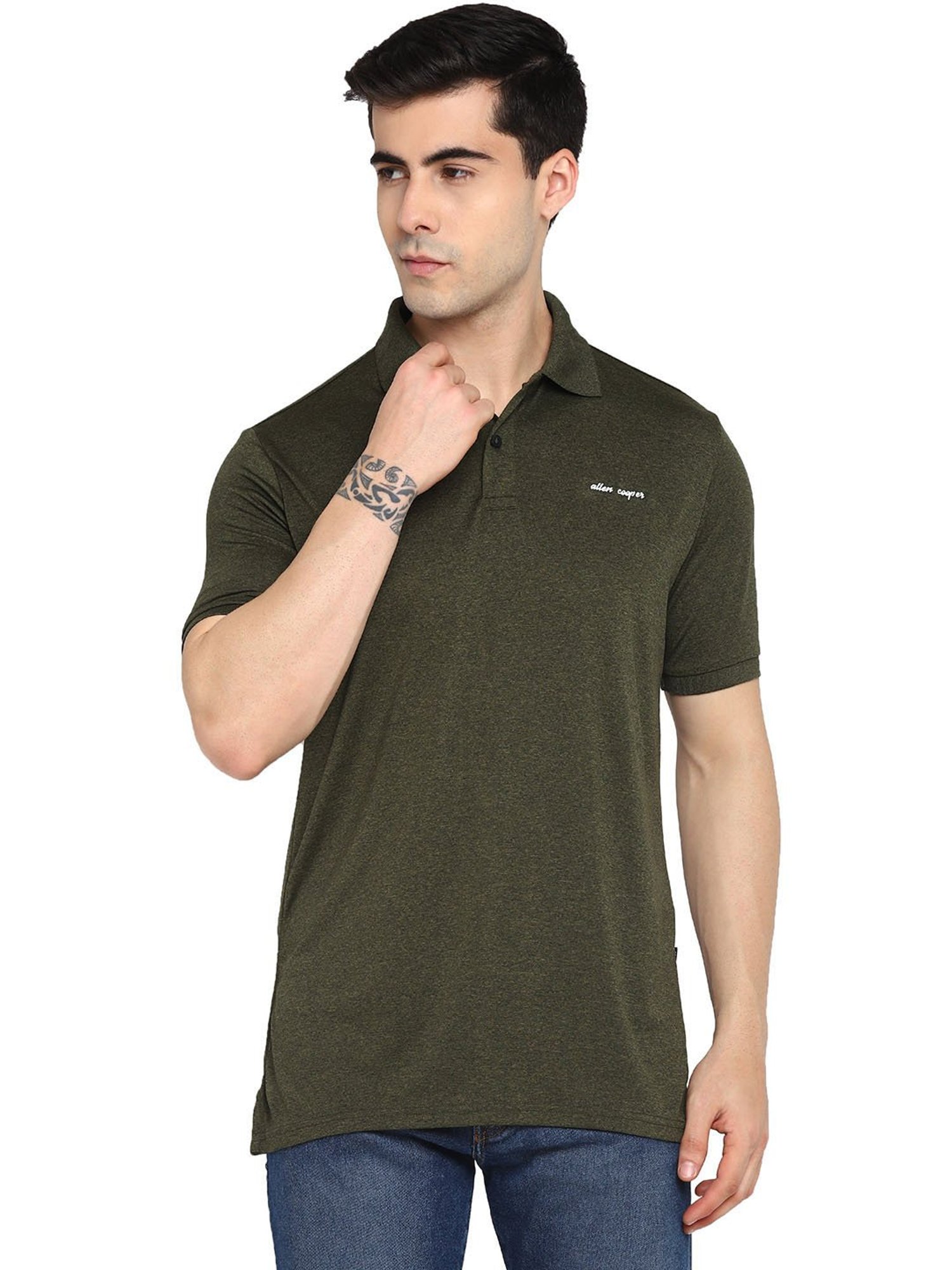 Allen cooper Olive Regular fit Polo T-Shirt