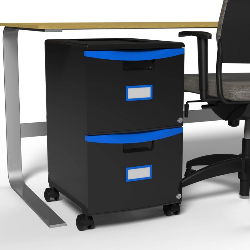 Storex 2-Drawer File Cabinet with Wheels Letter/Legal - Black/Blue