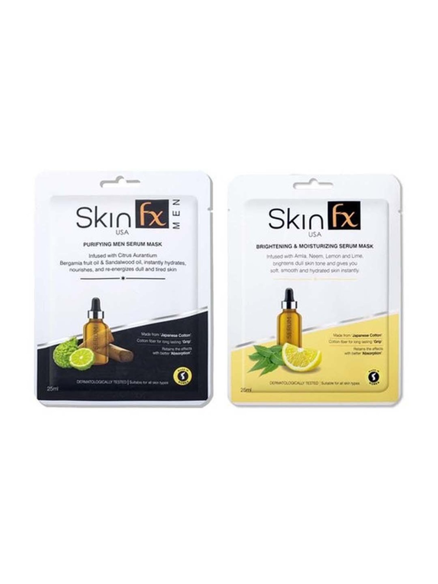 Skin Fx Brightening, Moisturizing & Purifying Men Facial Serum Mask - Pack of 2