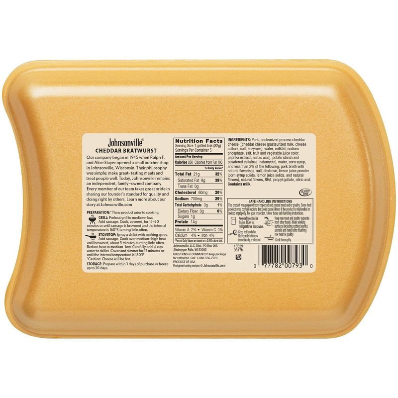 Johnsonville Cheddar Bratwurst - 19oz/5ct