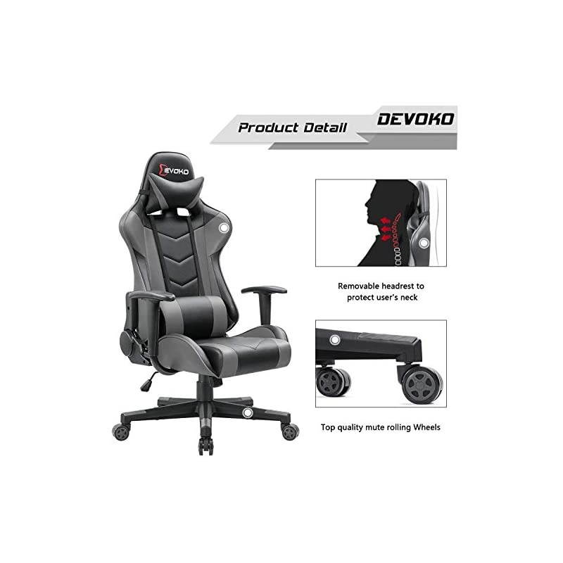 Ergonomic Gaming Chair Racing Style Adjustable Height High Back PC Computer Chair with Headrest and Lumbar Support Executive Office Chair (Grey)