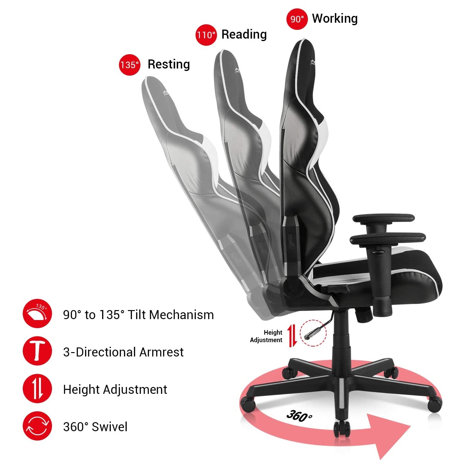 Gaming Chair, Racing Style Computer Desk Chair Padded Armrests Ergonomic Lumbar Support Adjustable Height