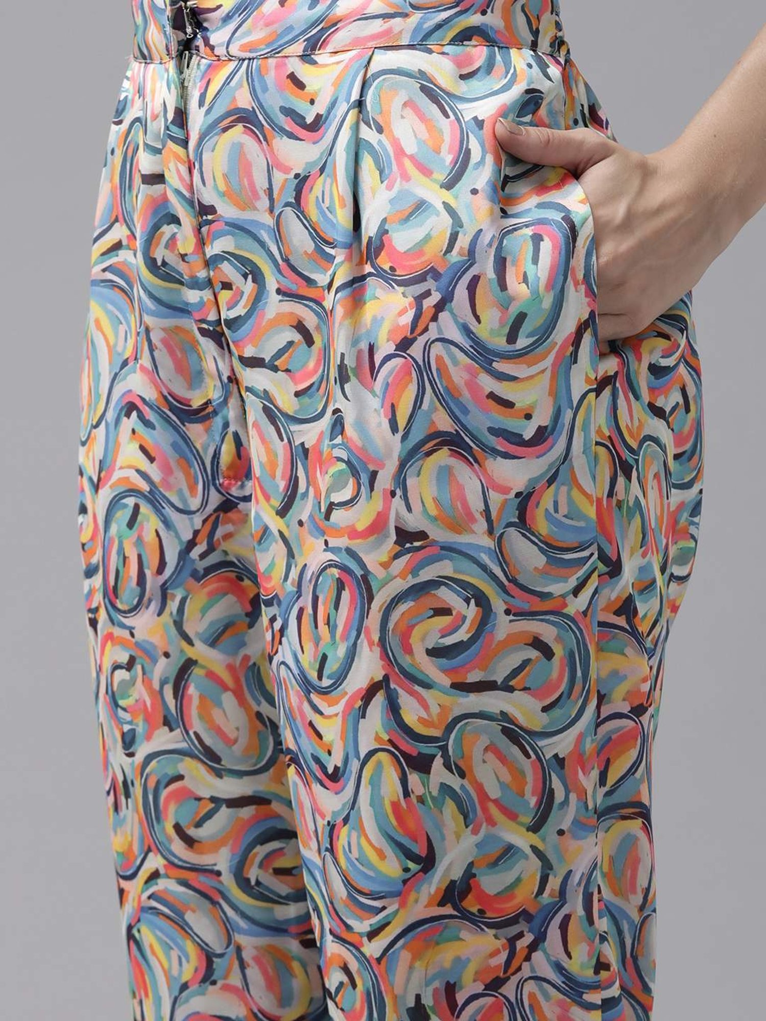 Aarika Multicolored Printed Crop Top Pant Set With Jacket