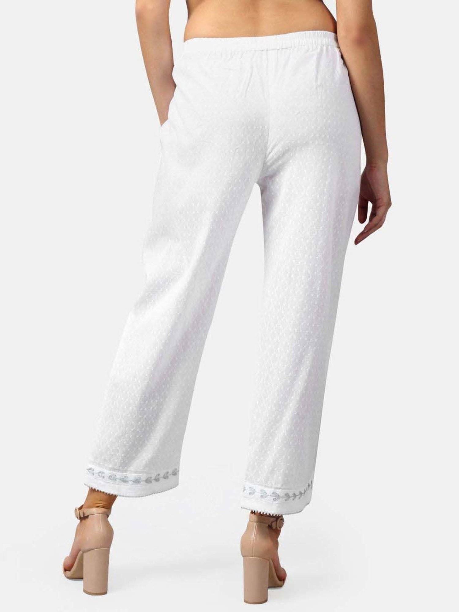 DART STUDIO White Cotton Embroidered Palazzos