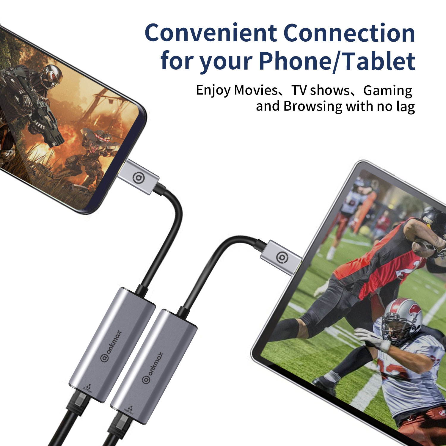 USB C to Gigabit Ethernet Adapter Ankmax UC312G3 USB Type C Wired LAN adapter [RJ45 / Gigabit compatible / Thunderbolt 3] Gigabit Ethernet [Up to 1000 Mbps / No drive required] Compatible with type C