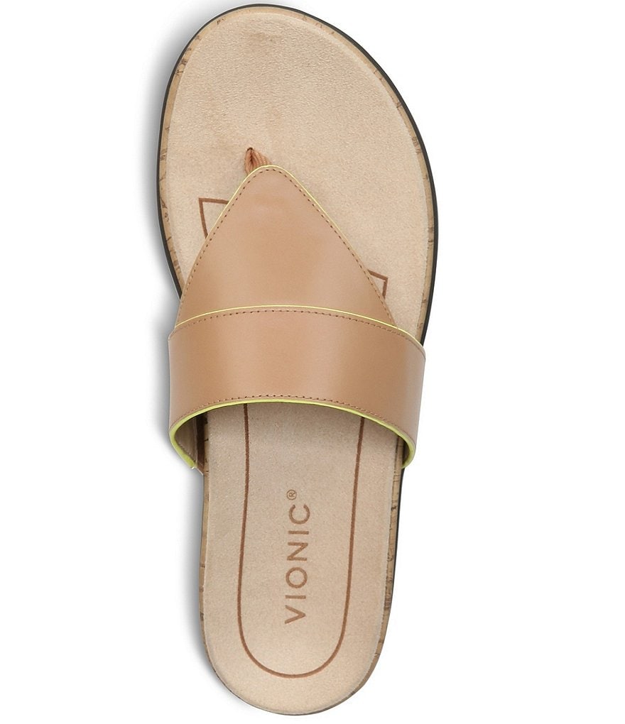 Vionic Jillian Leather Cork Wedge Thong Sandals