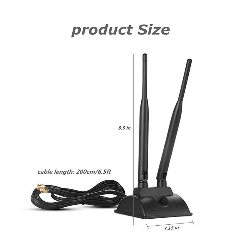 WiFi Antenna with Extension Cable 6.5Ft RP-SMA Male Connector, 2.4GHz/5GHz Band Antenna Magnetic Base for WiFi Wireless Router Mobile Hotspot Signal Enhancement