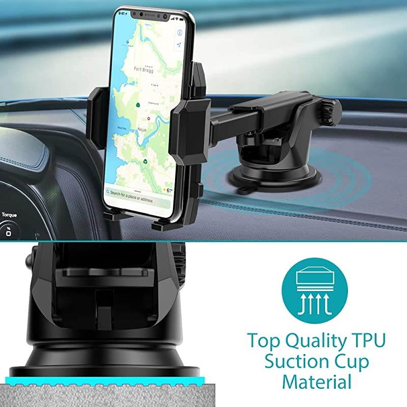 Car Phone Mount Holder  Universal Car Cell Phone Holder for Dashboard Windshield with Sticky Pad Easy Button Release Extendable Arm Fit for iPhone Samsung Galaxy Google LG 236374 Width