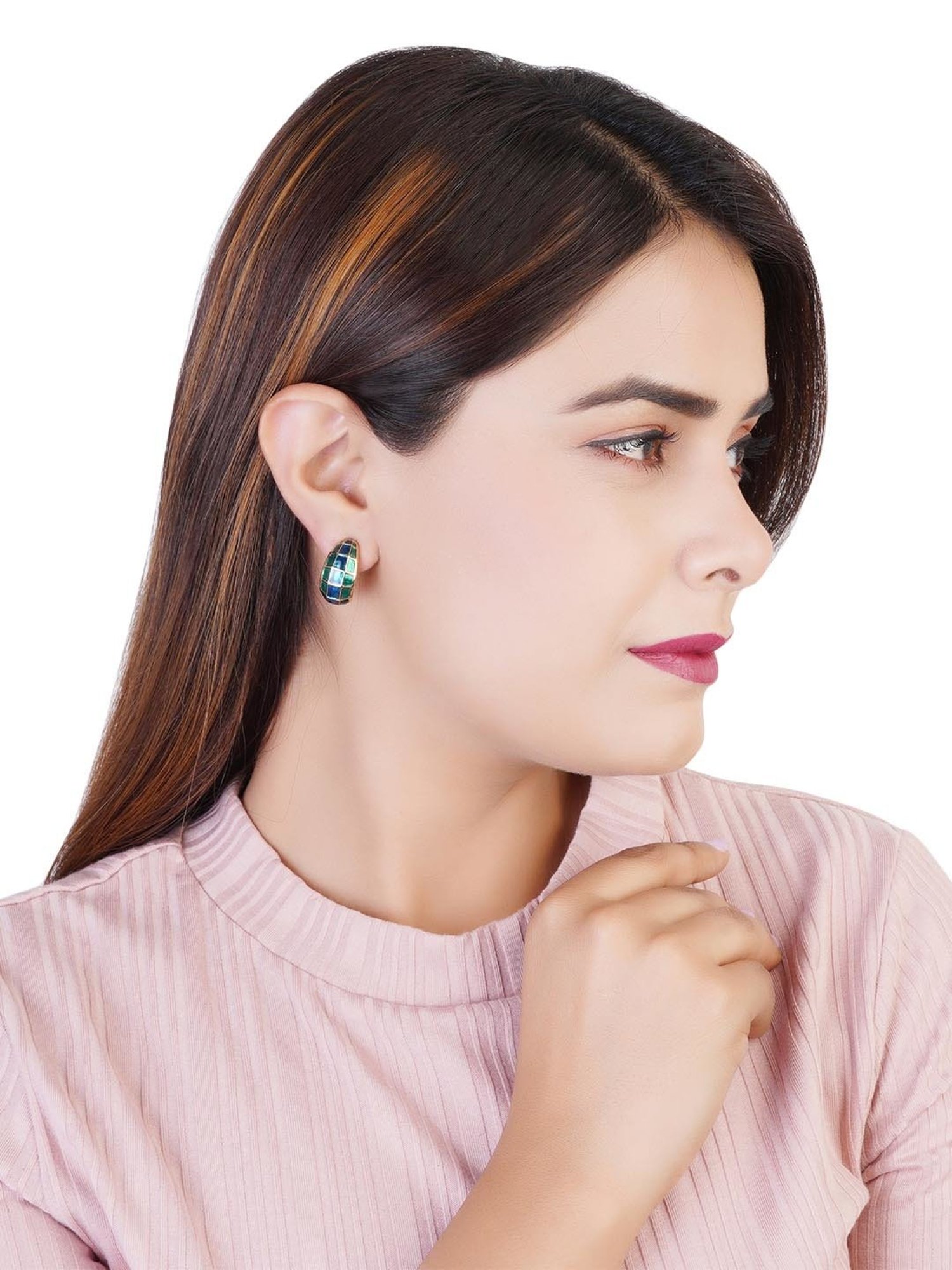 Estele Gold-Plated Hoop Earrings with Blue & Green Enamel for Women