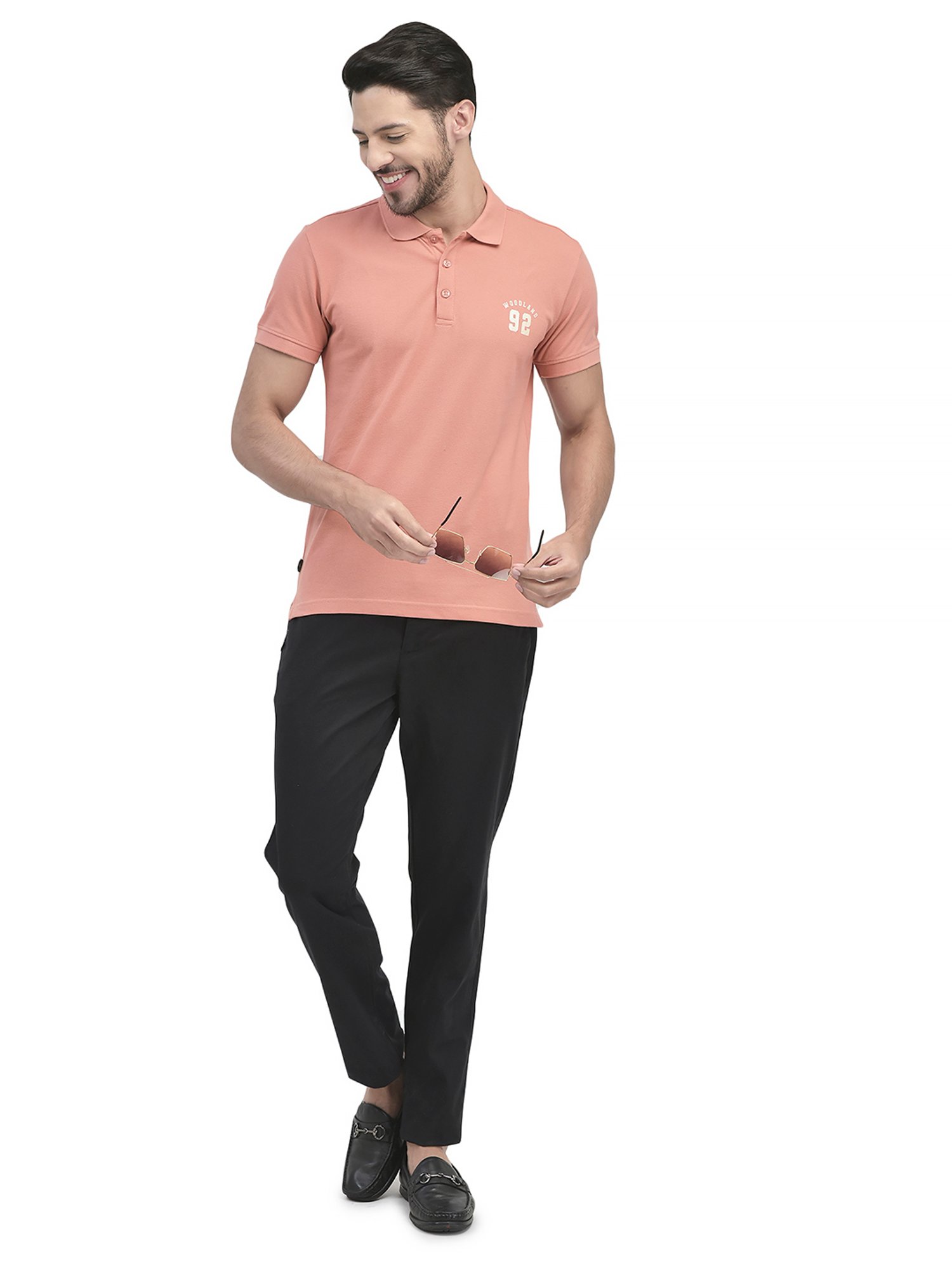 Woodland Black Regular Fit Flat Front Trousers