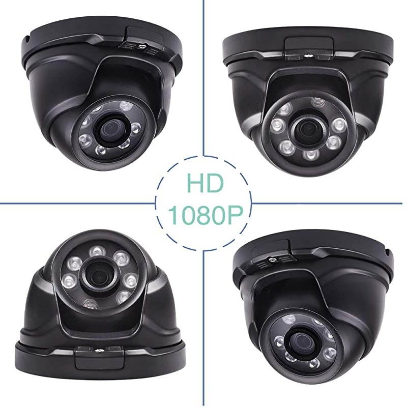 4 Pack 2MP Full HD 1080P Dome Cameras Outdoor Indoor Home Analog Camera with Clear Day and Night Vision Metal Housing Suitable for 1080P TVI Hybrid DVR Recorder and CCTV SystemBlack