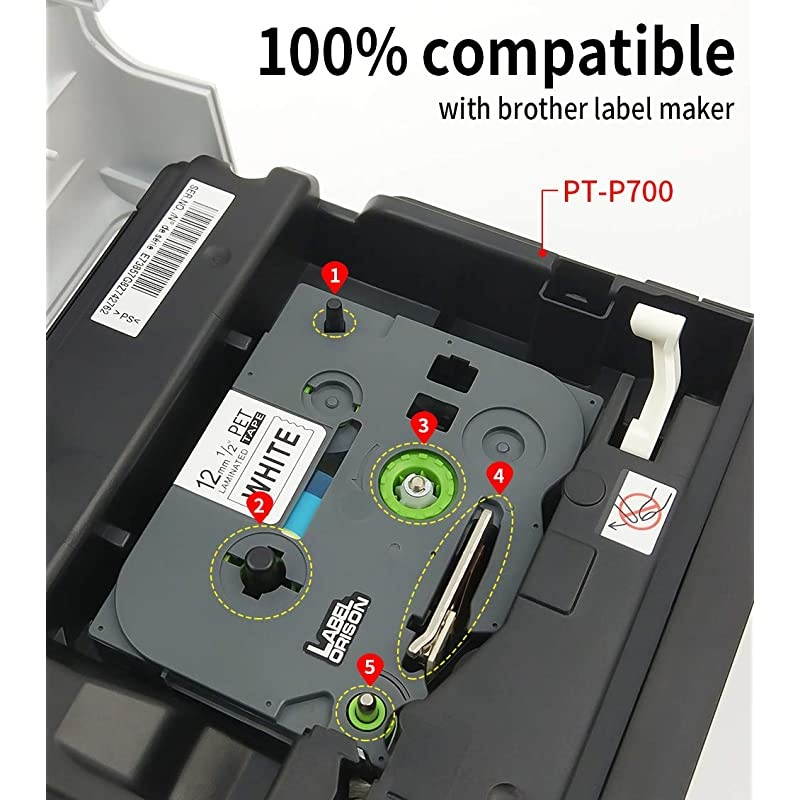 5PK 12 inch Maker Tape Compatible with Brother PTouch TZ TZe231 TZe 231 Standard Laminated Cassette TZo231 Black on White 12mm 047x262 Feet 8m