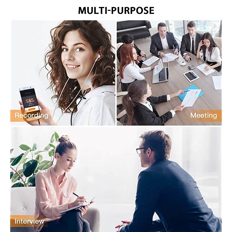 Lapel Microphone, Omnidirectional Mic Compatible with Desktop PC Computer, Mac, Smartphone, iPhone, GoPro, DSLR, Camcorder for Podcast, YouTube, Vlogging, and DJs