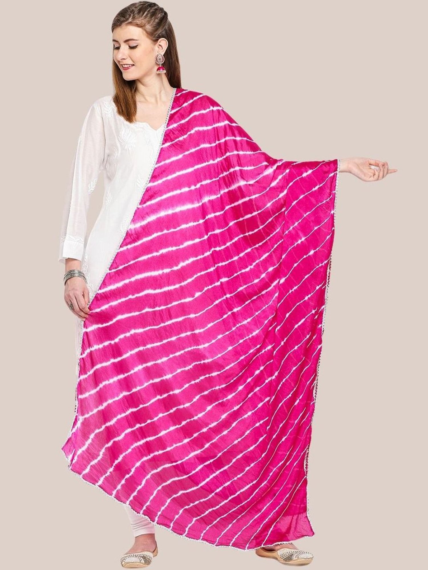 Dupatta Bazaar Leharia Rani Pink Striped Dupatta