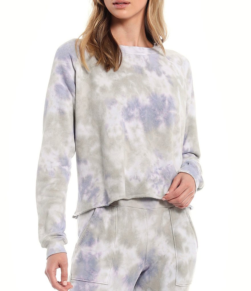 JALA Tie-Dye French Terry Cropped Coordinating Crew Neck Long Sleeve Lounge Top