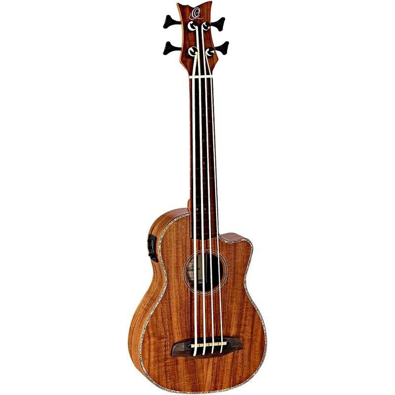 Ortega Lizard Series CAIMAN-GBFL-GB Fretless Acoustic-Electric Ukulele-Bass Gloss Natural