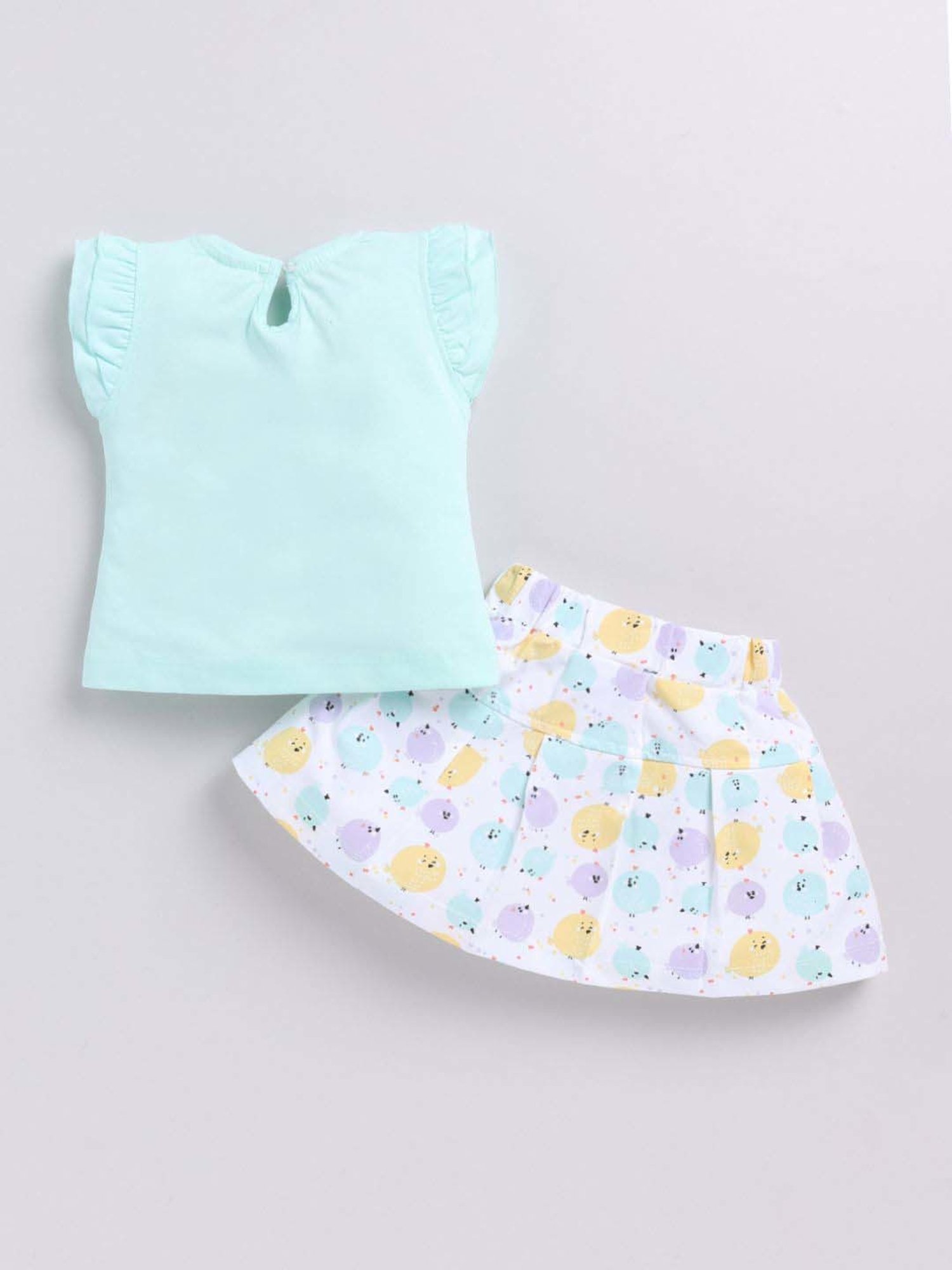 ANNIE Girls Blue Cotton Printed Top & Skirt Set