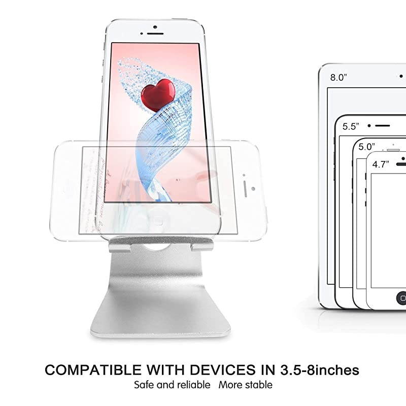 Cell Phone Tablet Stand Adjustable Multi-Angle Aluminum Non-Slip Dock Holder Cradle Charger Station Mount Foldable Portable Desktop Organizer Table Kitchen Room Office School (Silver)