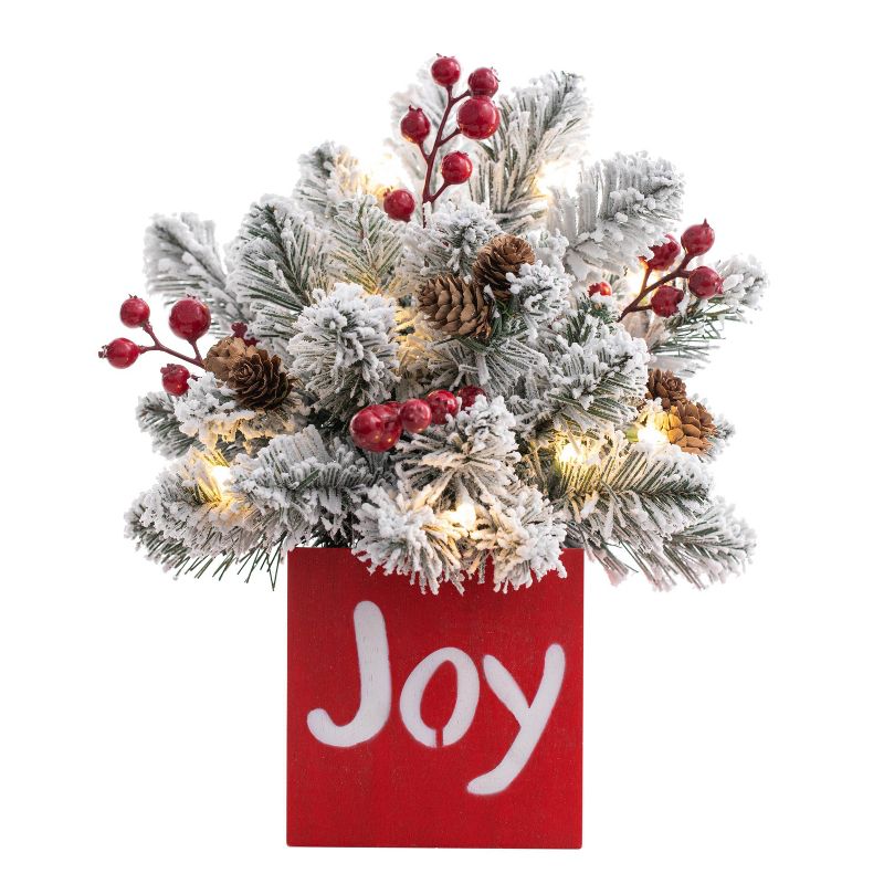 13in JOY LED Frosted Greenery Christmas Decorative Holiday Scene Props - Haute Décor