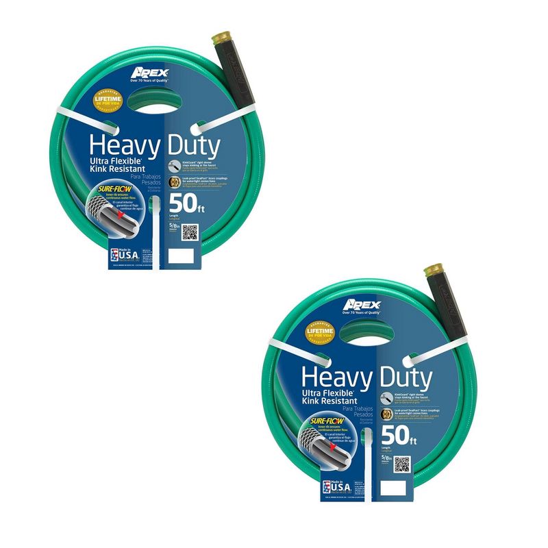 Teknor Apex Ultra Flex Outdoor Garden Watering Hose, 5/8 Inch x 50 Feet (2 Pack)