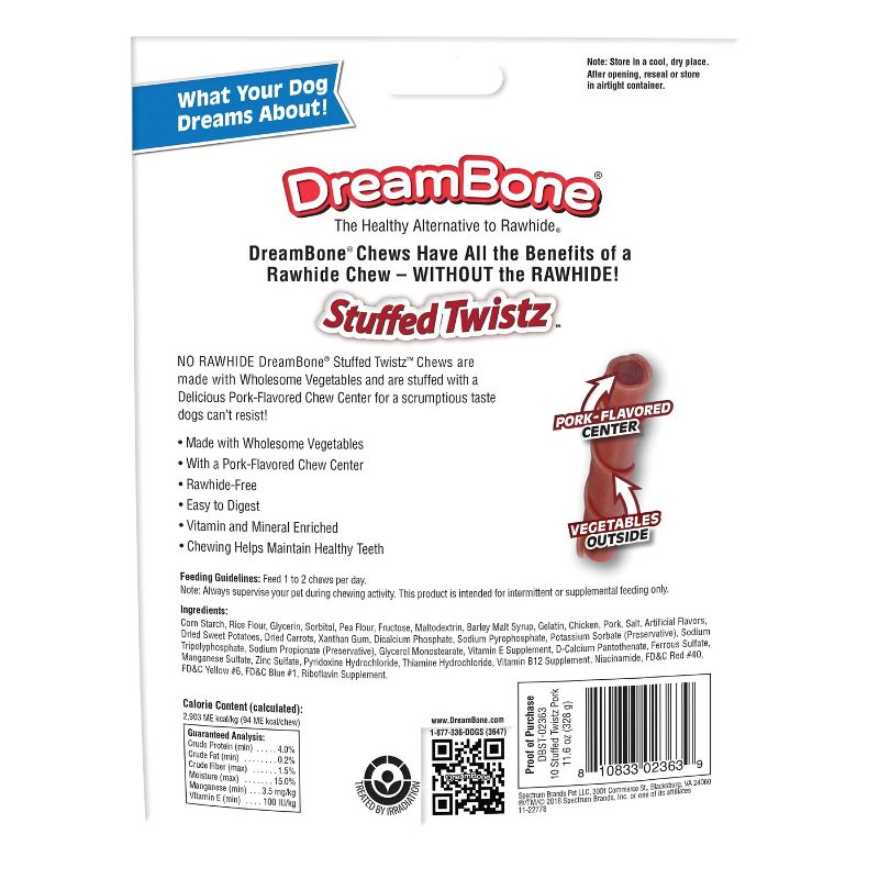 DreamBone Stuffed Pork Twists Dry Dog Treats - 10ct