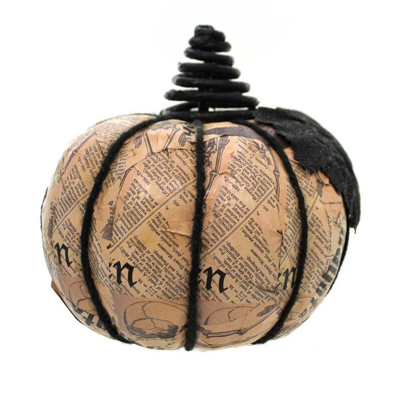 Halloween Decoupage Pumpkin Newspaper Skeleton  -  Decorative Figurines