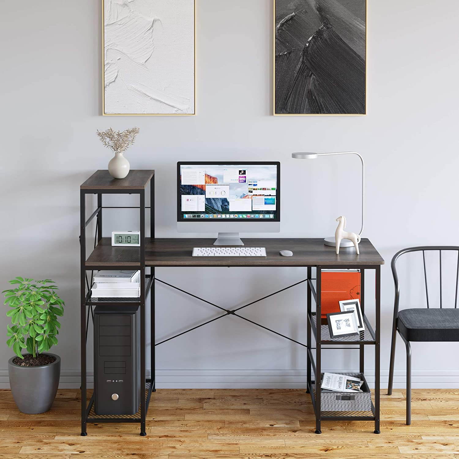 Click image to open expanded view







Industrial Computer Desk with Storage Shelves, 52" Writing Desk with Bookshelf, Simple Modern Study Desk Laptop Table Workstation for Home Office, Easy Assemb