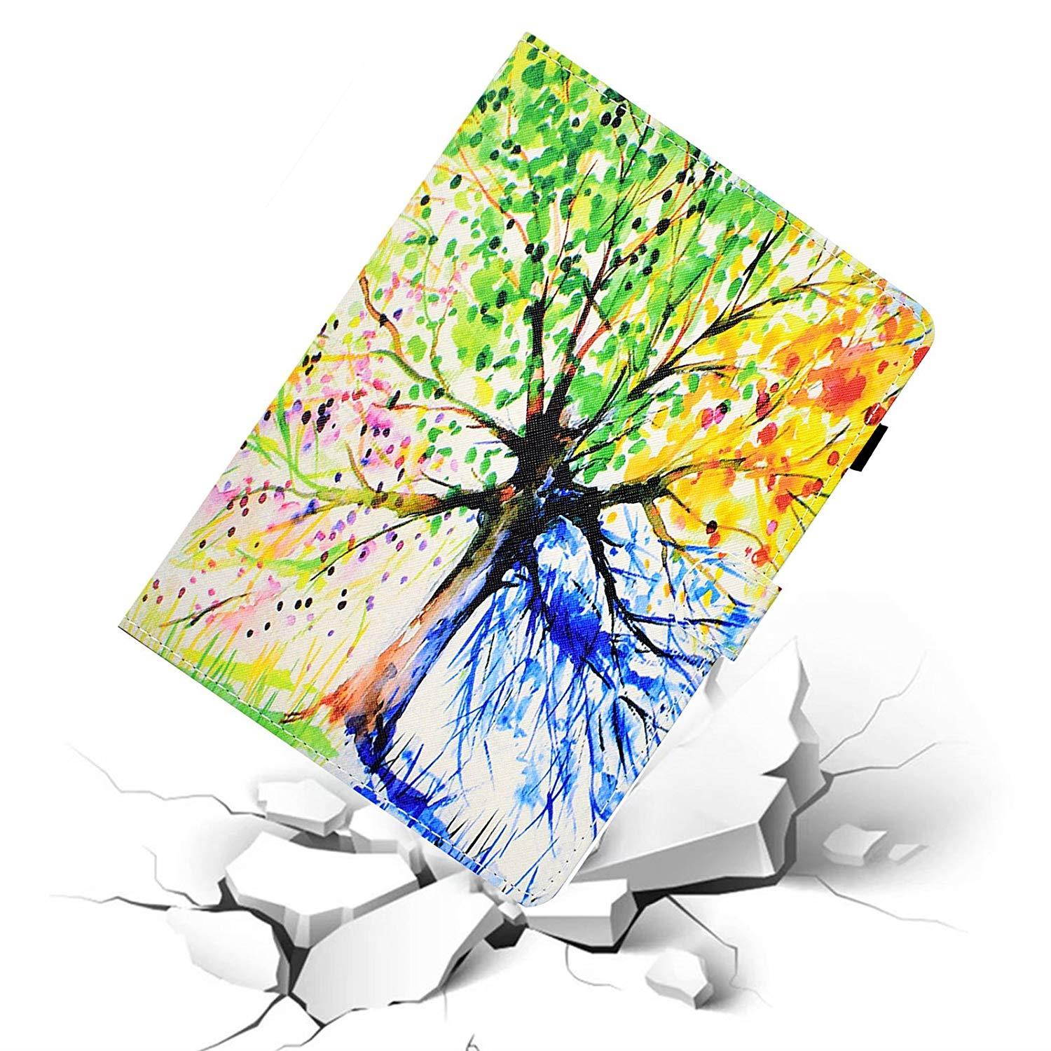 UUcovers iPad 9.7 Inch(iPad 5/6/ 8), Lightweight PU Leather AUTO WAKE/SLEEP Multi Angle Viewing Folio Smart Cover with Stand Case for Apple iPad 6th/5th Gen, iPad Air 1/2-Colorful Tree