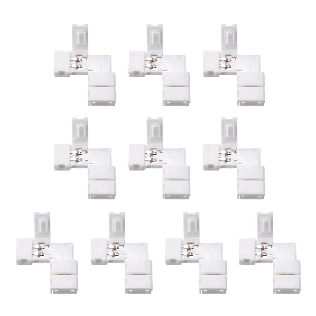 8mm 2P L-shape LED Strip Connector Right Angle Corner Connectors for Single Color 3528 2 Conductor LED Strip Lights Strip to Strip 10Pcs