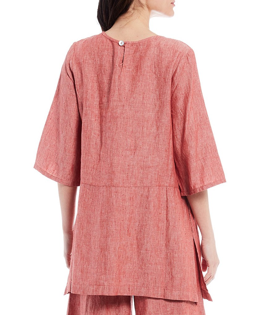 Bryn Walker Bre Round Neck Short Sleeve Side Slit Cross-Dyed Linen Tunic