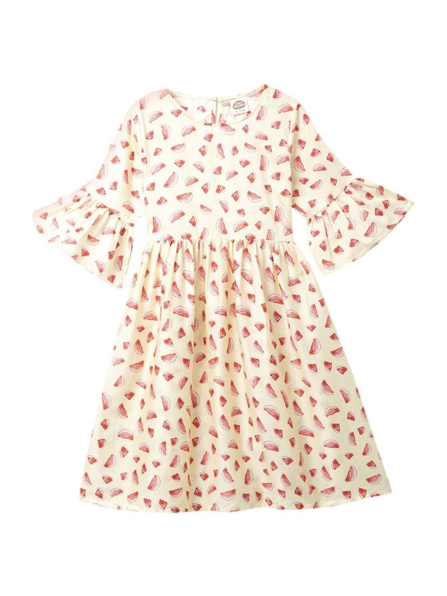 Cub McPaws Kids Cream & Red Cotton Printed Dress