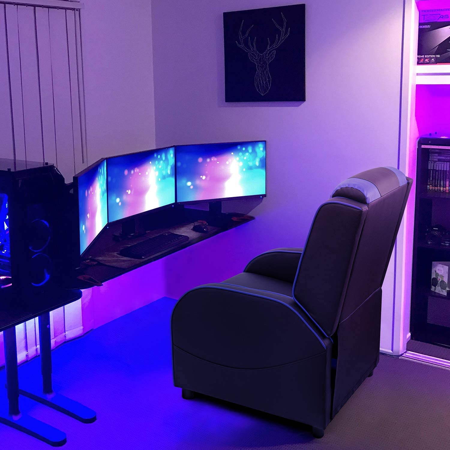 Furmax Gaming Recliner Chair Racing Style Single Ergonomic Lounge Sofa PU Leather Reclining Home Theater Seat for Living Room (Blue)