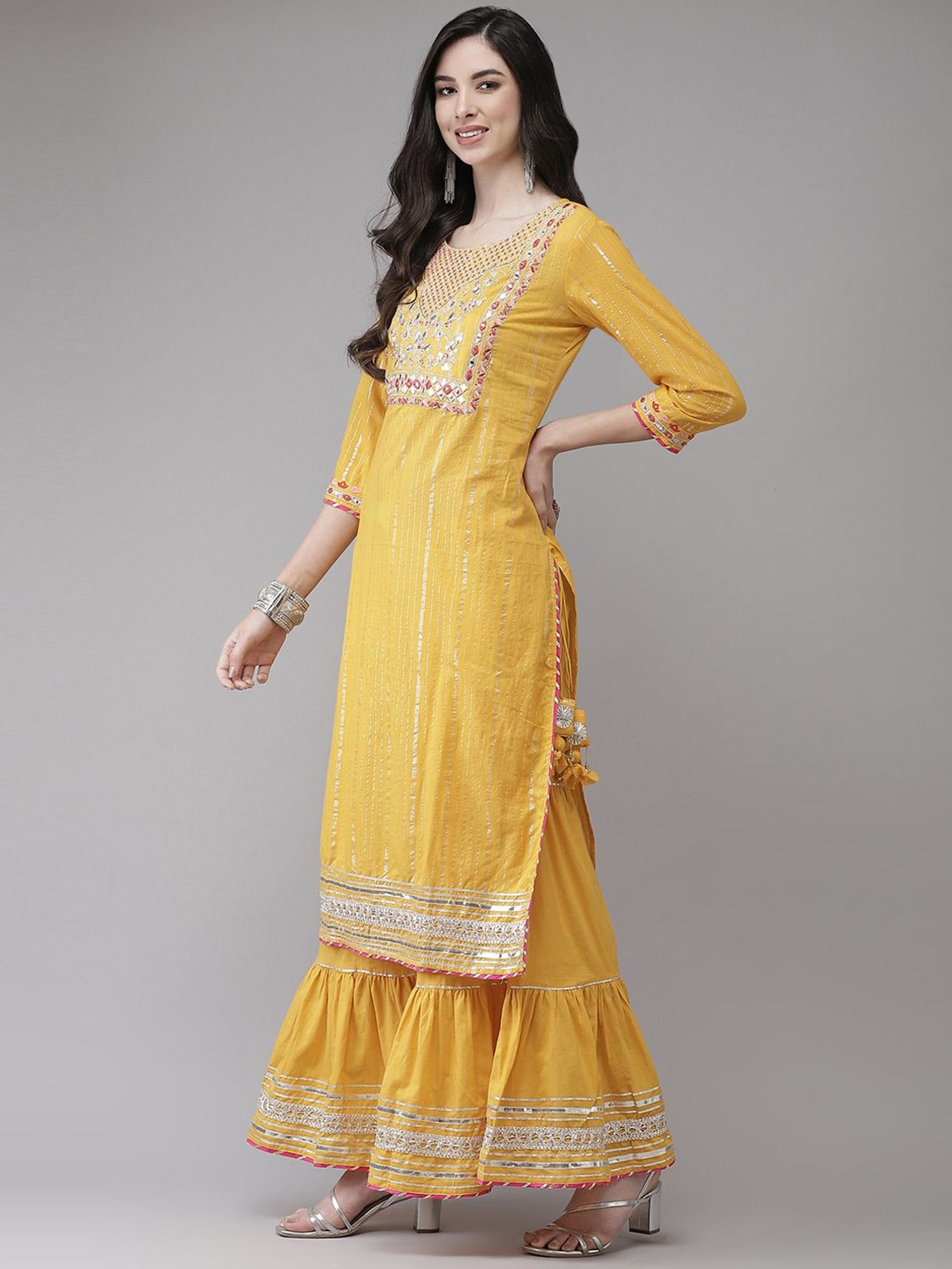 Ishin Yellow Embellished Kurta Sharara Set With Dupatta