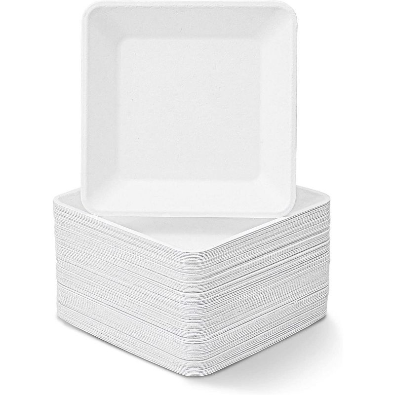 Juvale 100-Pack Small 6-Inch White Sugarcane Bagasse Plates, Square Dessert Appetizer Serving Platter