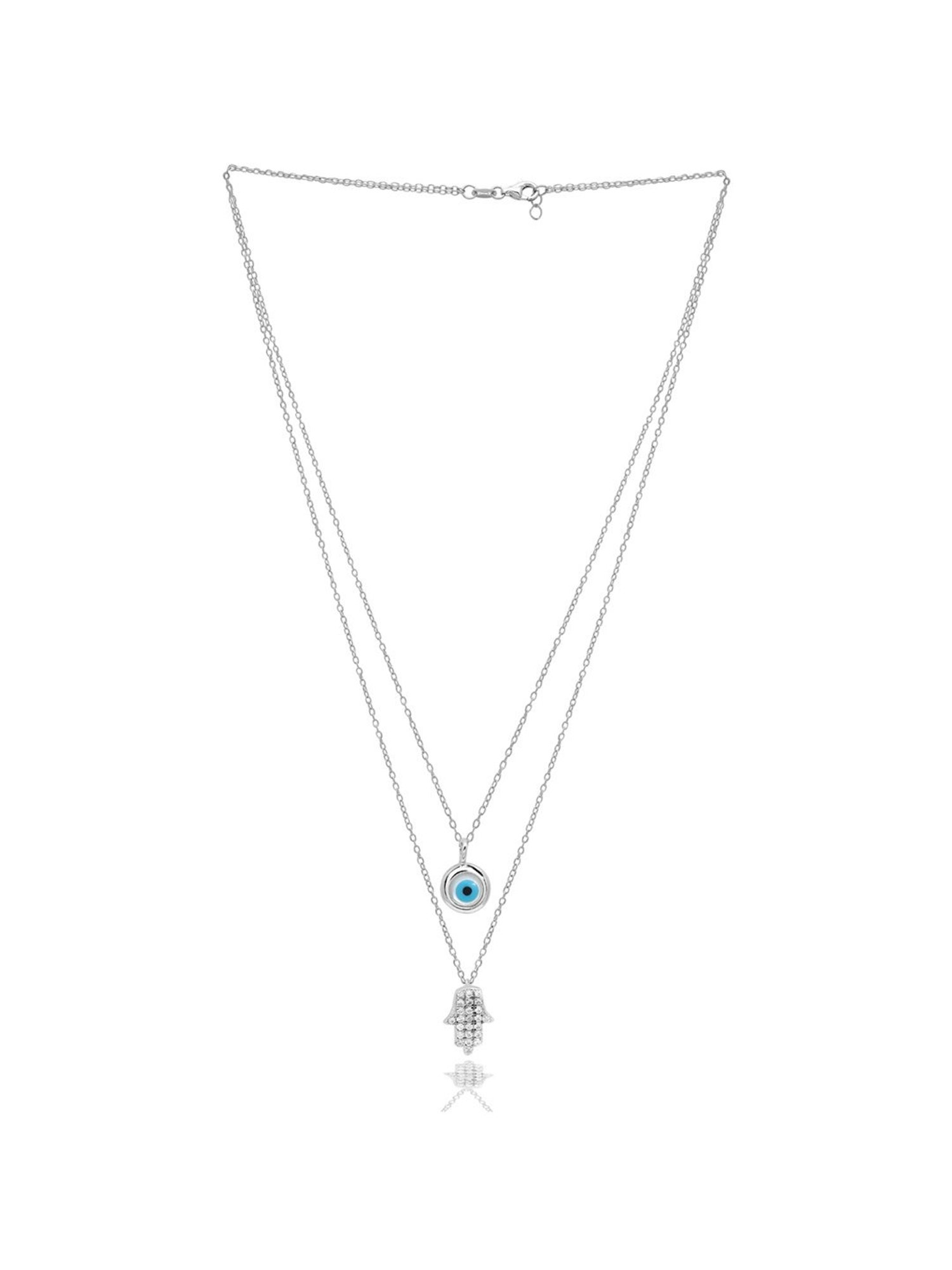 Curio Cottage 925 Silver Pure Mingling Of Hamsa And Evil Eye Necklace