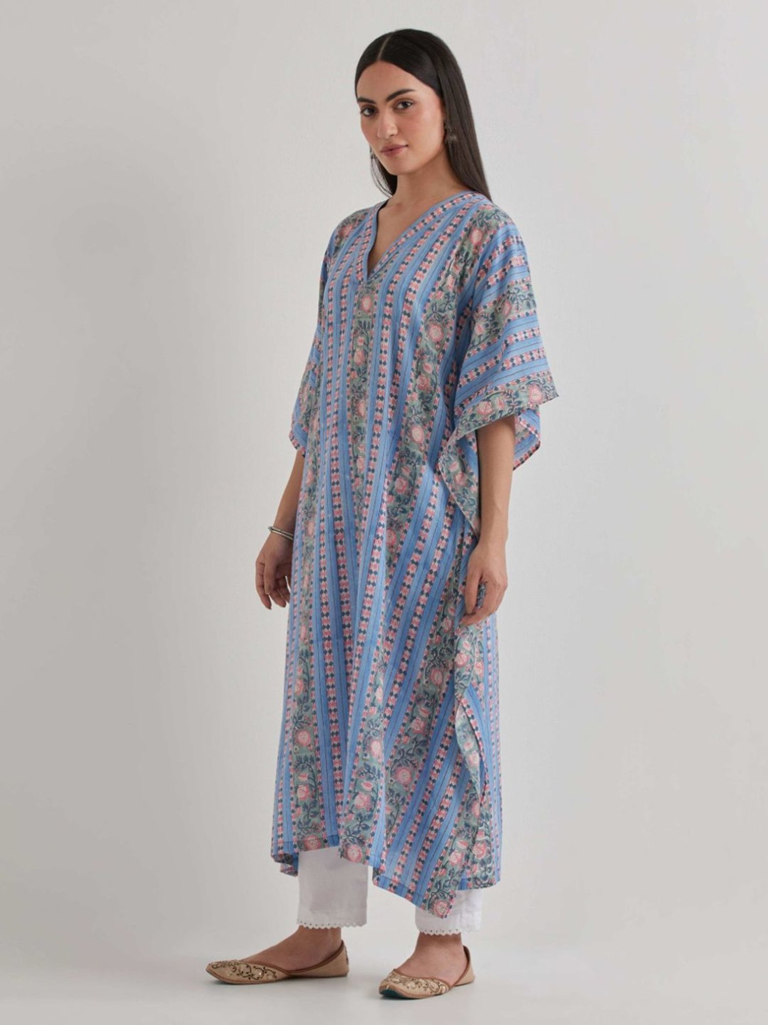 Priya Chaudhary Blue Varsha Cotton Printed Kaftan