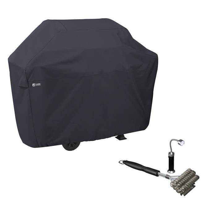 Classic Accessories 55-307-BRUSH-EC BBQ Grill Cover with Coiled Grill Brush & Magnetic LED Light, Black - Large