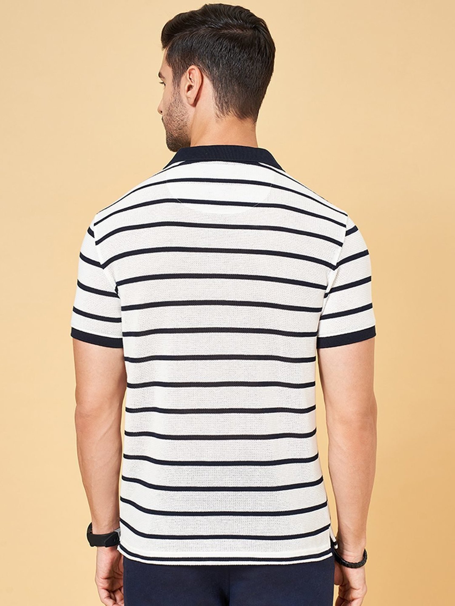 Byford by Pantaloons Navy Slim Fit Striped Polo T-Shirt