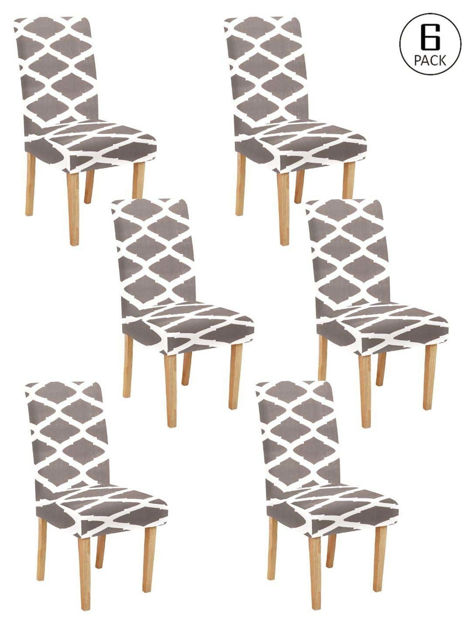 HOSTA HOMES Grey Polyester Stretchable Printed Chair Cover - Set of 6