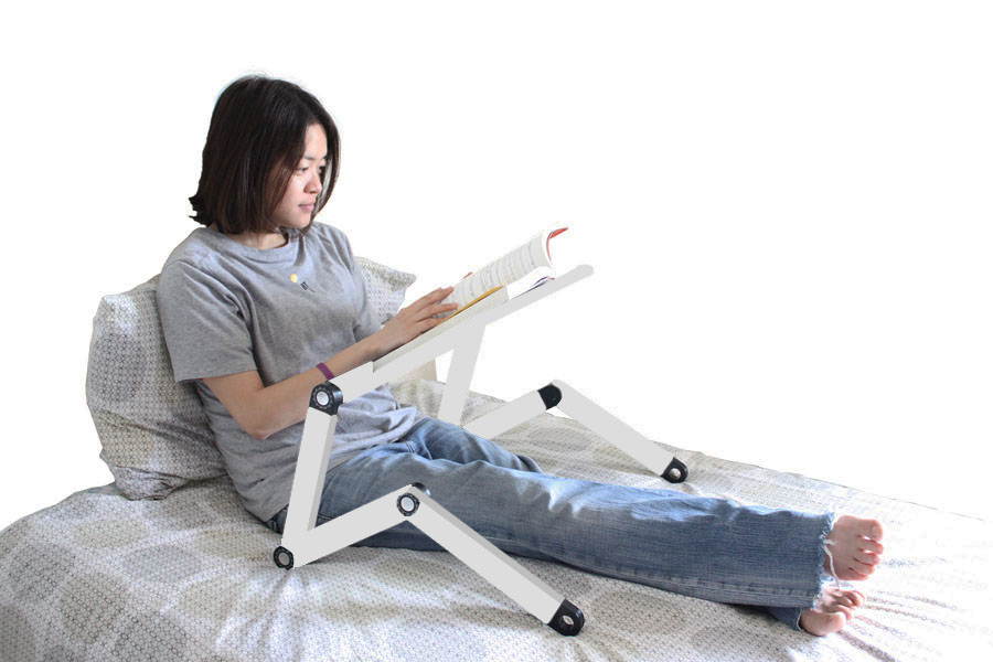 Adjustable Height and Angle Ergonomic Book Holder reading textbook stand for big heavy books studying in bed couch sitting standing at a desk tablet document laptop durable lightweight aluminum,Silver