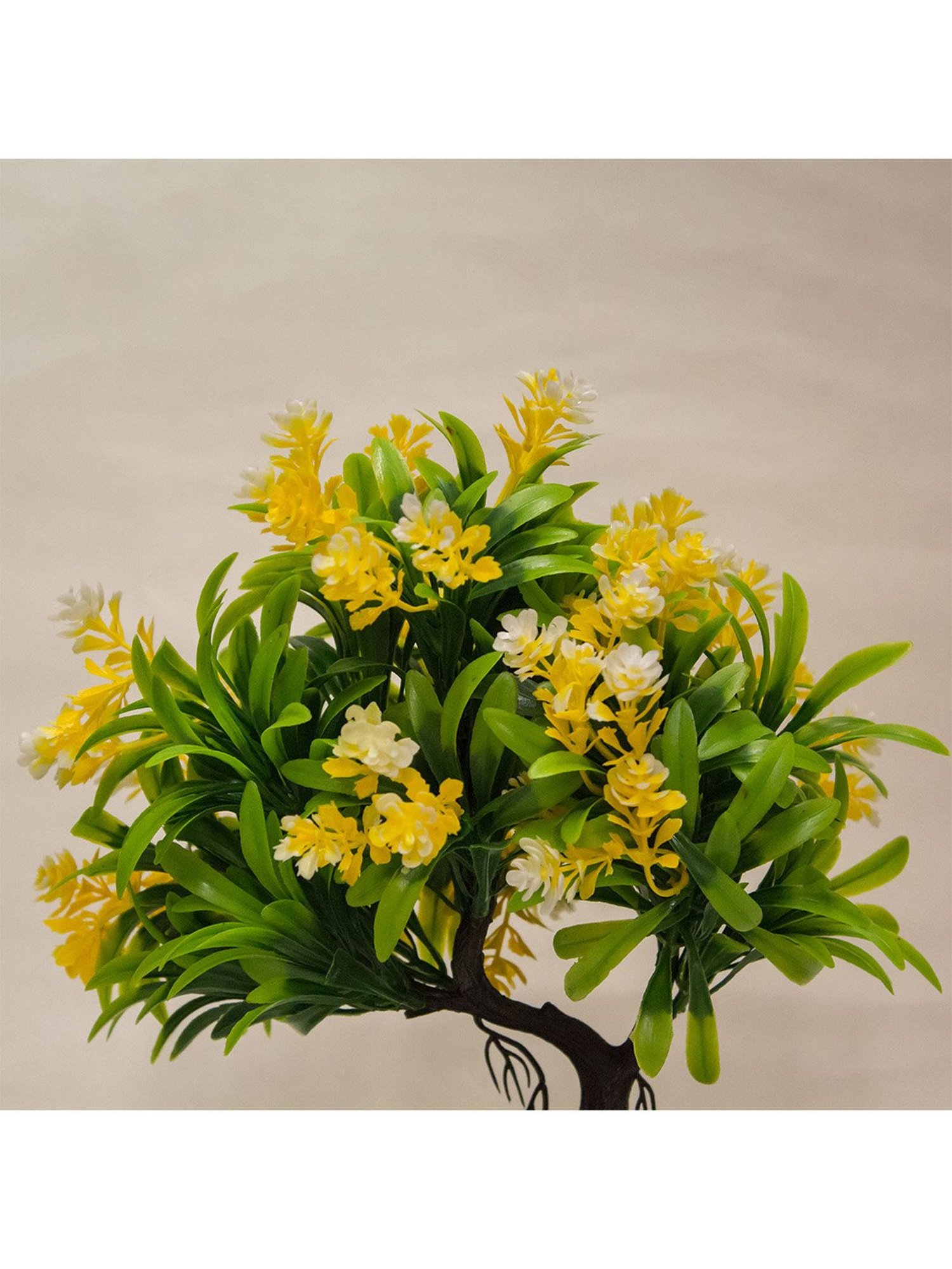 Amflix Yellow Artificial Bonsai Flower Plant With Pot