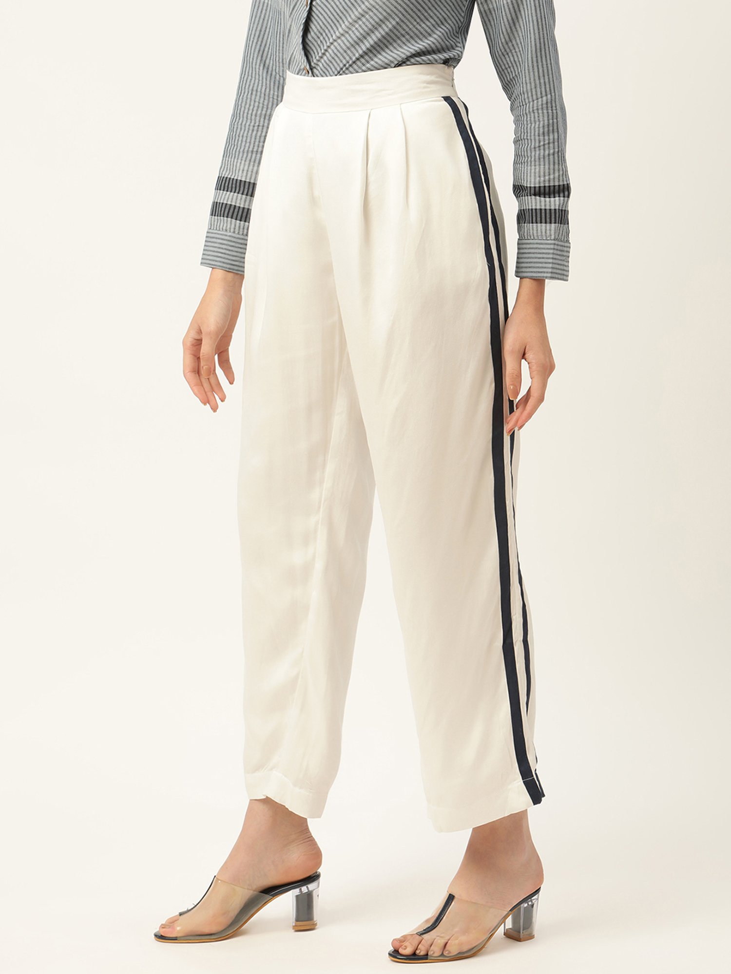 Rooted Off White Pleated Trousers