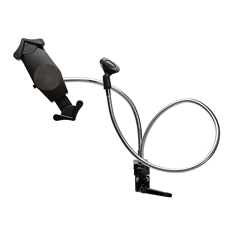 PAD-MTG Microphone Clip and 7-13 Inch Tablet Holder Gooseneck Clamp Stand for Karaoke/DJ/Recording/Performance